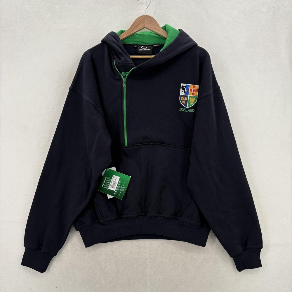 Live For Rugby Hoodie Mens Large Navy Blue Half Zip Ireland Crest Fleece Rugby